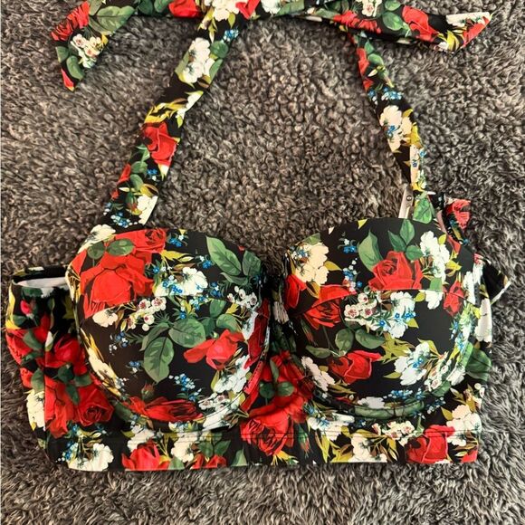 Halter Bathing Suit Bikini Top New Roses - Picture 5 of 8